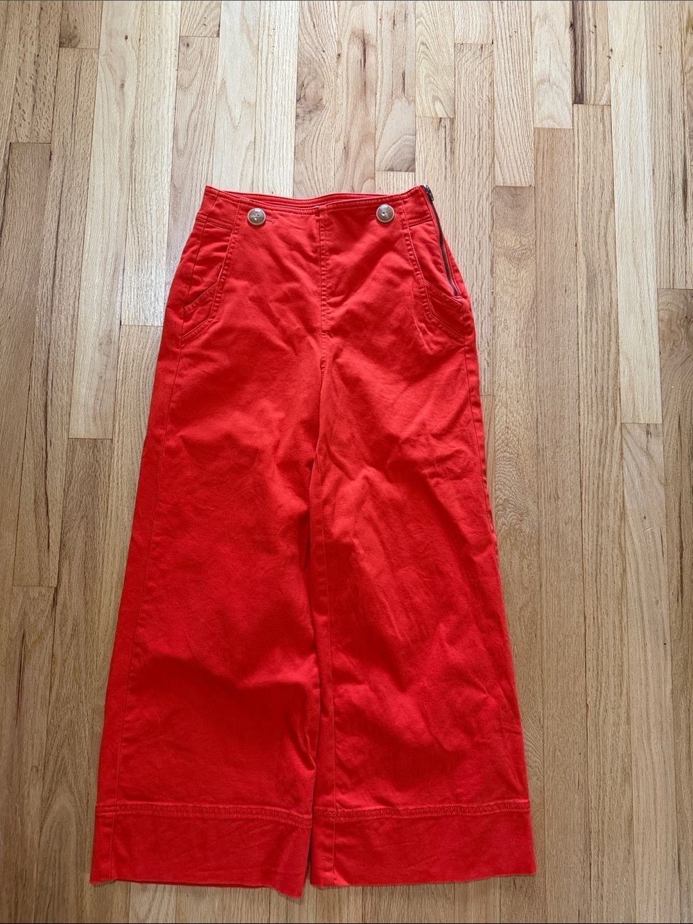 Maeve Anthropologie Fire Red Orange Wide Leg Crop Pants Sz 2